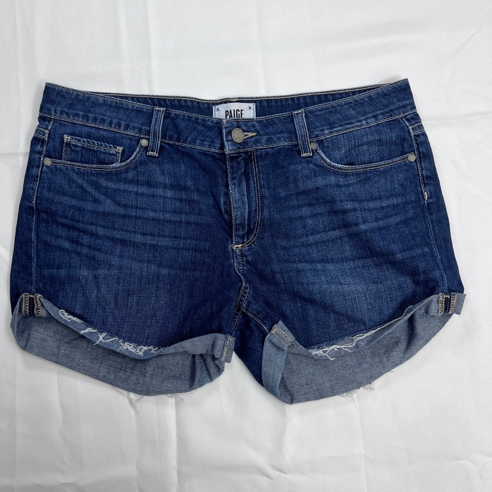 Paige Jimmy Jimmy Short Size 30 Dark Indigo Denim Cuffed Raw Hem